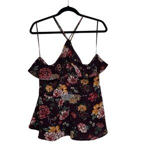 Monteau Women’s Plum Floral XL Sleeveless Peplum Blouse